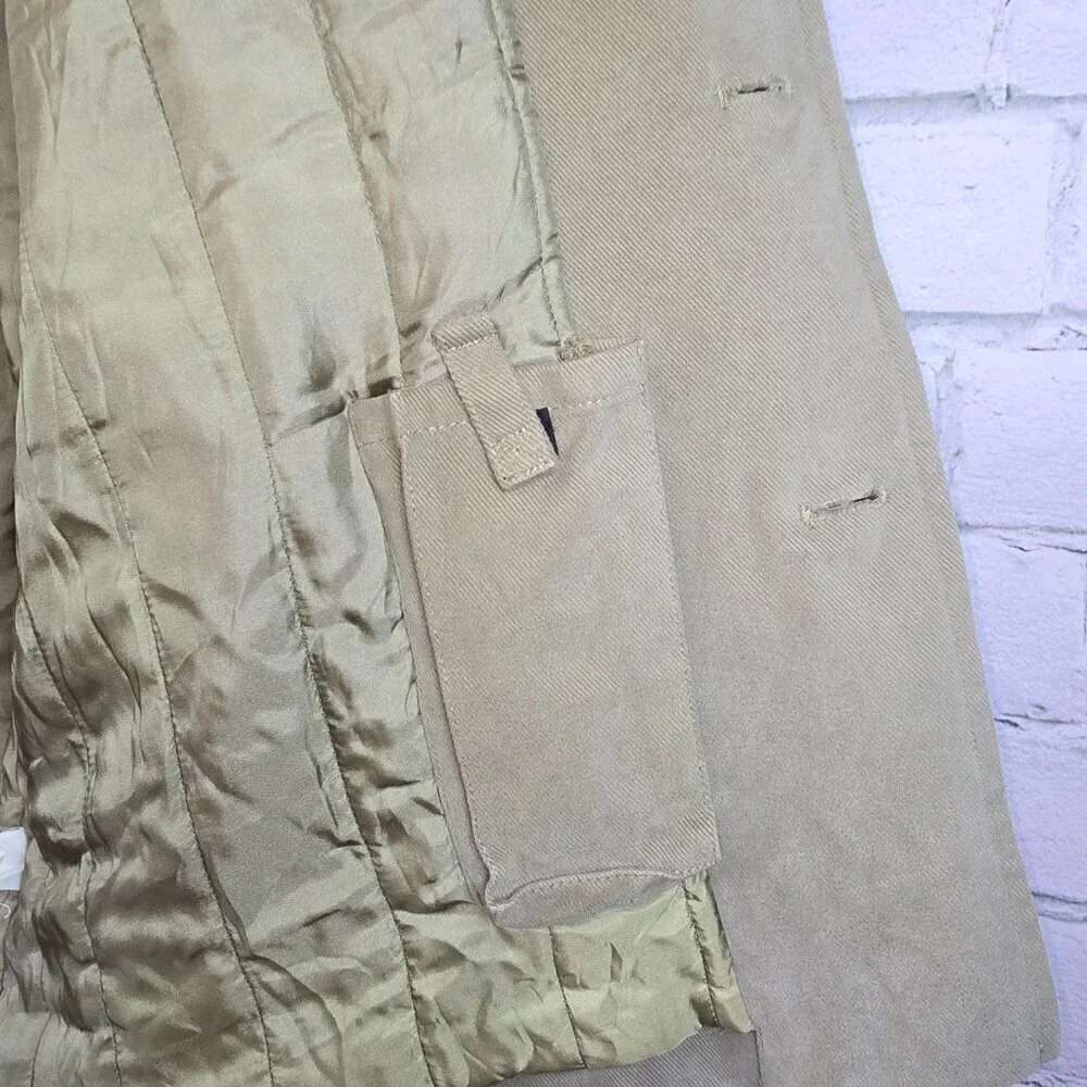 J CREW BARN COAT SIZE LARGE KHAKI GREEN LINED BUTTON-UP WINTER WARM EUC MENS
